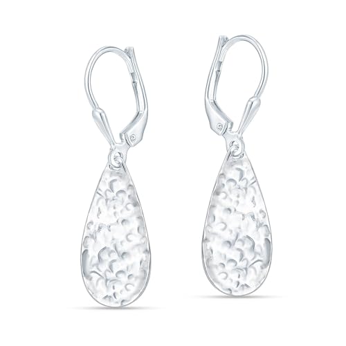 LeCalla 925 Sterling Silver Drop & Dangle Earrings for Women | Handmade Hammered Textured Drop Dangle Earring Jewelry | Women's Hammered Earrings Jewelry for Gift Mom Wife - color: Teardrop