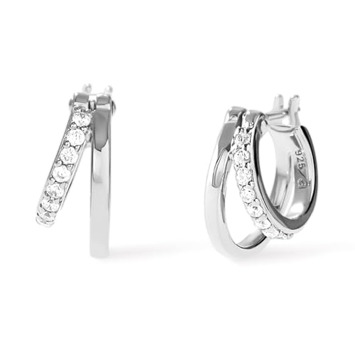 Ana Luisa Double Hoop Earrings for Women - 14K Gold Plated & Silver Rhodium Huggie Hoops - Hypoallergenic, Water-Resistant, Tarnish-Free, Small, Dainty & Trendy Two Hoop Earring Styles for Daily Wear - color: Silver Cubic Zirconia, size: Mini