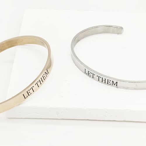 Remember Who The You Are Motivational Cuff Bracelet for Women, Stainless Steel Color Inspirational Bangle Bracelets with Engraved Hidden Message Jewelry for Sisters BFF Friends Gifts - color: Silver Let Them