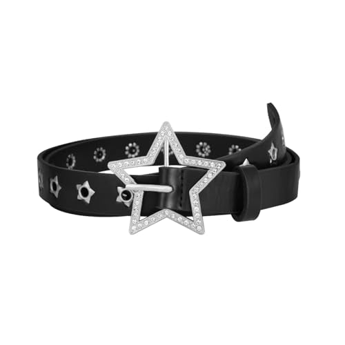 MILAKOO Punk Leather Waist Belt for Women Vintage Accessories for Hippie Skateboarding Enthusiasts - color: C: Black-star