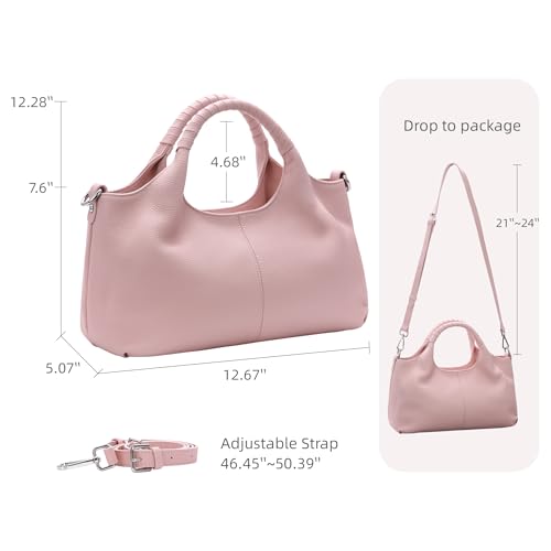Iswee Genuine Leather Shoulder Bags Purses and Handbags for Women Satchel Designer Cross Body Hobo Medium Size Tote - color: Pink