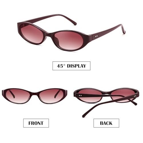 FEISEDY Retro Oval Womens Sunglasses, Trendy Cat Eye Skinny Chic Narrow Y2K 90s Small Sunnies B9177 - color: Wine Red Frame - Gradient Red