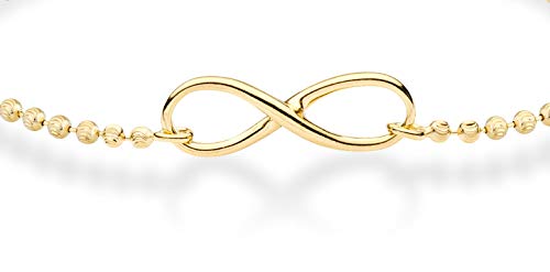 Miabella 925 Sterling Silver or 18Kt Yellow Gold Plated 925 Sterling Silver Infinity Adjustable Bolo Beaded Ball Chain Bracelet for Women, Made in Italy - style: Yellow-Gold-Plated-Silver