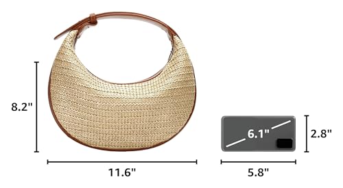 Herald Straw Crossbody Bag for Women Beach Woven Hobo Handbag Summer Chic Crescent Shoulder Purses with Adjustable Strap - color: Brown