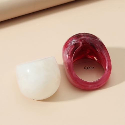 2Pcs Chunky Resin Knuckle Dome Rings Set for Women Dainty Large Y2k Acrylic Finger Nail Ring Pack Big Two Tone Plastic Statement Jewelry Gifts - color: Red