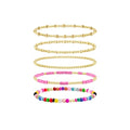 VIBILIA Gold Beaded Bracelets Set for Women 14K Gold Plated Dainty Pearl Cross Bracelet Stack Stretch Bracelet Set Fashion Accessories Gifts - color: 5P-MZ-Color