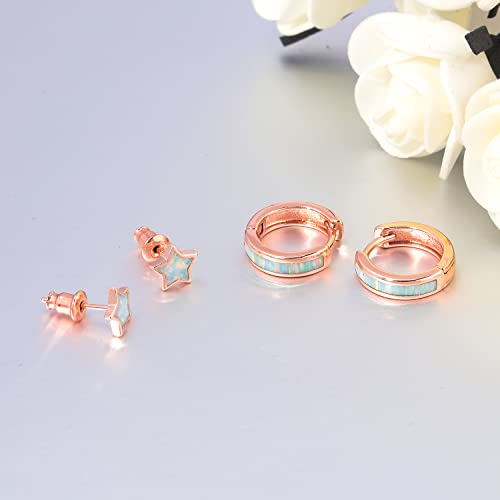 CiNily Huggie Earrings Opal Hinged Hoop Earrings Gold Plated Hypoallergenic Small Hoop Earrings for Women Teen Girls Men Sensitive Ears - color: Rose Gold-Rianbow White