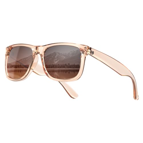 KALIYADI Womens-Sunglasses Polarized-Sunglasses for Women: Retro Trendy Sun Glasses With UV400 Protection for Driving Travel - color: Z02-transparent Tea Frame Gradual Tea Lens