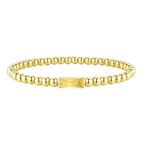 FUNEIA Birthstone Gold Beaded Bracelets for Women Non Tarnish Trendy Dainty 14K Gold Plated Cute Stackable Bead Stretch Friendship Bracelet Stack for Best Friend Couples Birthday Gifts Jewelry - color: 11. November(Citrine Bracelet), size: 7.5 Inches