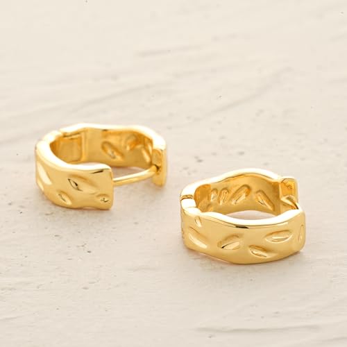 MYEARS Women Earrings Gold Huggie Hoop 14K Small Simple Hypoallergenic Everyday Jewelry - style: Foil Textured Band