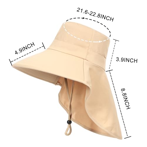 LA CARRIE Women Sun Hats Breathable Wide Brim UV Protection UPF 50+ with Neck Flap Hat for Summer Beach - color: Khaki