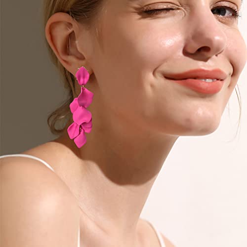 Long Acrylic Rose Petal Earrings Dangle Exaggerated Flower Earrings Drop Statement Floral Tassel Earrings for Women - color: Rose Red