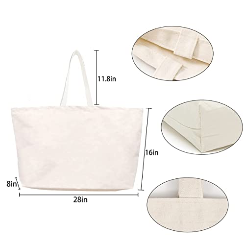 Large Canvas Tote Bag-Extra Big Shopping Beach Totes Bags Reusable Largest Grocery Plain Solid Bag 28"x8"x16" - color: Natural