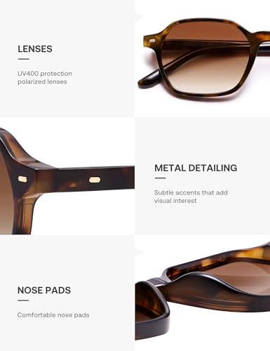 SOJOS Retro Square Polarized Sunglasses Womens Men Trendy 70s Thin Slim Shades Sunnies SJ2674 - color: Tortoise Frame Brown Grading Lens