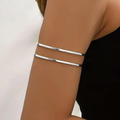 Frodete Upper Arm Cuff for Women Boho Minimalist Armlet Jewelry Outfit Accents Summer Beach Costume Party Dress Accessories Gift - color: D3:Silver Arm Cuff