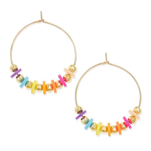 Natural Stone Beaded Hoop Earrings for Women, Boho Handmade Lightweight Hypoallergenic Trendy Summer Beach Accessories Fashion Jewelry Gift - color: multicolor