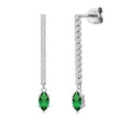 Gem Stone King 14K White Gold Gemstone Birthstone and White Lab Grown Diamond Long Liner Dangle Earrings for Women | Marquise 6X3MM | White Gold Chain Drop Earrings - style: Nano Emerald, May