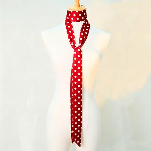 Long Thin Skinny Scarf Satin Neckerchief Ribbon Tie Waist Belt for Women - color: Dot Bright Red