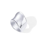 PAVOI 14K Gold Plated Chunky Statement Ring for Women | Stainless Steel Hypoallergenic Wide Stackable Rings - color: White Gold