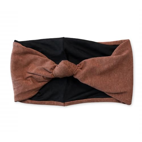 Satin Lined Knot Headband for Women – Wide Stretch Fabric Head Wrap with Twist Knot, Soft Ribbed Jersey, Comfortable Non-Slip Hair Band Protects hair from damage and breakage. (Cognac) - color: Cognac