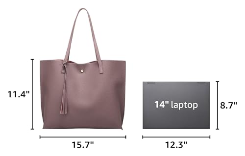 Dreubea Women's Soft Faux Leather Tote Shoulder Bag from, Big Capacity Tassel Handbag - color: Dark Pink