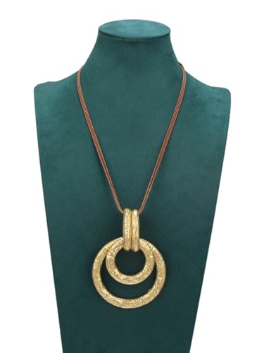 Bohemian Necklaces for Women Long Leather Necklace with Large Pendant Chunky Boho Hippie Jewelry Pendant Chocker Necklace - style: Boho Gold Necklace