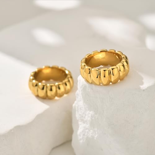 NOKMIT 14K Gold Filled Chunky Statement Rings for Women Cute Puffy Dome Croissant Thumb Band Non Tarnish Comfort Fit Size 5-10 - color: A-Gold