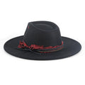 Womens Boho Fedora Hat Wide Brim Fedora Mens Handmade Flat Brim Hats - color: Blackred