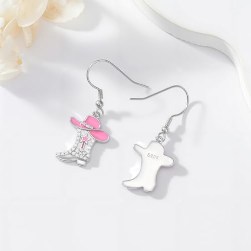 Western Earrings for Women 925 Sterling Silver Turquoise Western Country Dangle Drop Earrings Country Jewelry Gifts for Cowgirl Cowboy - style: Cowboy Boot-Pink