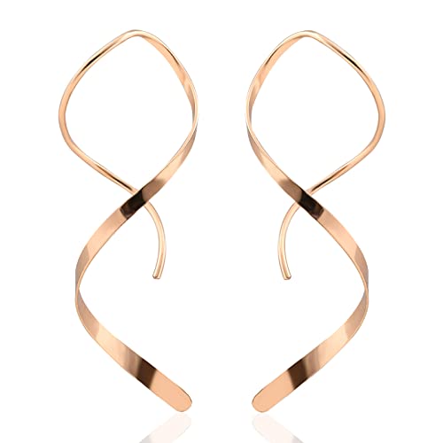Handmade Spiral Threader Earrings Sterling Silver Hypoallergenic Twisted Pull Through Drop Dangle Earrings for Women - Silver & Gold - color: Rose Gold
