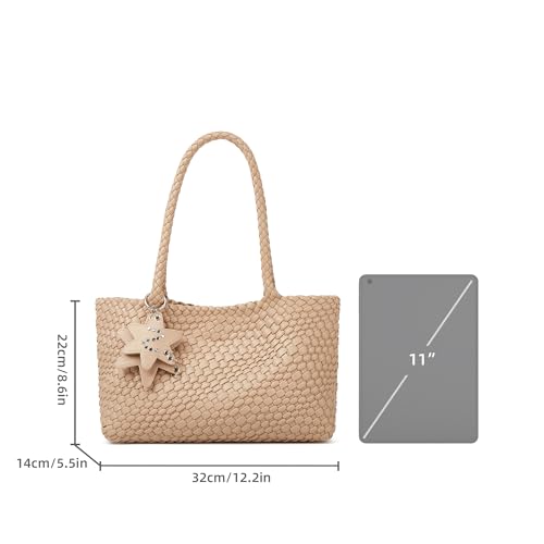 Woven Tote Bag for Women with Purse, Fashion Shoulder Hobo Underarm Bags, Large Woven Handmade Work Commuter Day Bags - color: White