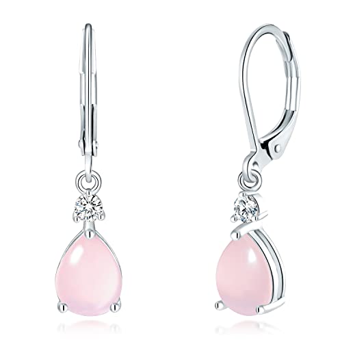 CiNily Teardrop Leverback Dangle Earrings for Women Hypoallergenic 14K Gold Plated Cubic Zircon Drop Earrings Fashion Crystal Earrings for Girls Jewelry Christmas Gifts - color: Rose Quartz