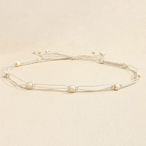 LIMHOO Women's Boho Braided Belt Adjustable Beaded Rope Waist Belts for Dresses - color: 520 White