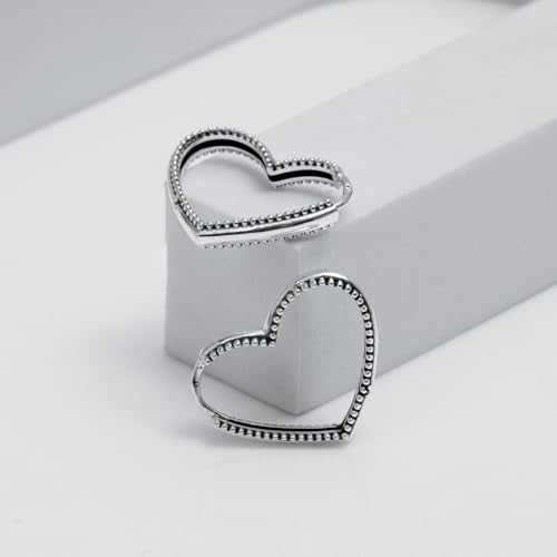 LeCalla 925 Sterling Silver Heart Hoop Earrings for Women | Love Theme Heart Shaped Hoop Earring | Womens Italian Love Heart Earrings Hoops - color: Love Heart Caviar