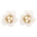 Shell Flower Pearl Stud Earrings Necklace for Women Boho Statement Acrylic White Camellia Seashell Flowers Floral Chic Earrings for Wedding Bridal Christmas Party Holiday Trendy Jewelry