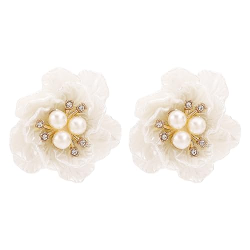 Shell Flower Pearl Stud Earrings Necklace for Women Boho Statement Acrylic White Camellia Seashell Flowers Floral Chic Earrings for Wedding Bridal Christmas Party Holiday Trendy Jewelry