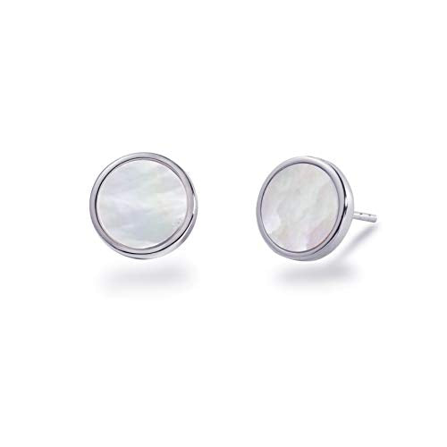 S.Leaf Gold Stud Earrings for Women Sterling Silver Gold plated Hypoallergenic Shell Mother of Pearl Post Earrings for Women Birthday Gifts - color: A02_Shell_7mm_Silver