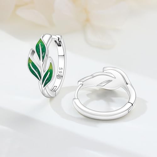Earrings for Women 925 Sterling Silver Hoop Earring Colorful Cute Fashion Hoop Earrings Graduation Birthday Jewelry Gifts for Women - color: Leaves Earrings