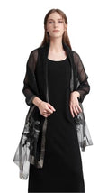 Jeelow Silk Blend Floral Fashion Scarf Shawl Wrap Lightweight Sheer For Women Floral Embroidery Wedding Party Prom - color: Midnight Silver