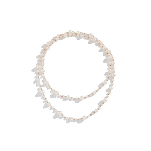 Long Gold Pearl Necklaces for Women White Faux Pearl Necklace Double Layered Pearl Necklace Jewelry Gift Sweater Accessories
