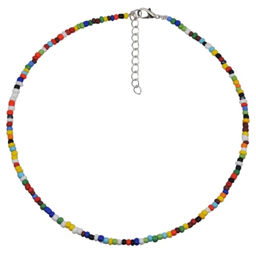 PINK TOWN Colorful Beaded Necklace Bohemian Rice Beads Choker Handmade Summer Beach Necklace for Women - color: Colourful