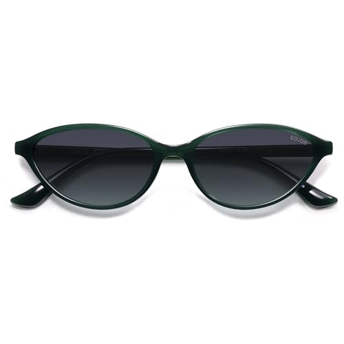 SOJOS Trendy Polarized Oval Sunglasses for Women Retro Chic 90s Shades Lightweight Sunnies SJ2656 - color: Green Frame Grey Grading Lens