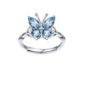Bestyle 925 Sterling Silver Butterfly Ring Hypoallergnic Adjustable Birthstone Rings for Women Butterfly Jewelry Gifts for Anniversary Mothers' Day Birthday - color: 03.March(Aquamarine)-Ring