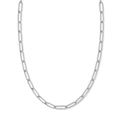 Destin Jewelry Paperclip Chain Necklace for Women, Waterproof 18K Gold Plated Stainless Steel, Hypoallergenic, Adjustable Layering Chain, Tarnish-Resistant, 2.5–6.5mm - color: Stainless Steel, size: 24"+ 2", style: 4 MM