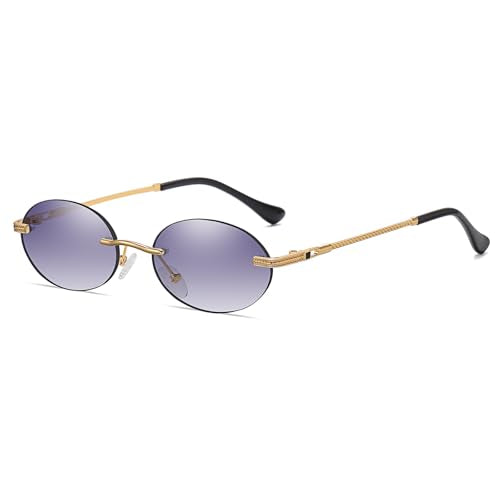 Retro Oval Sunglasses Rimless Small Round Glasses Frameless UV400 Men Women Fashion Shades - color: Gradient Grey