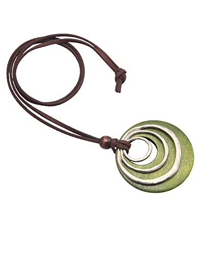 GelConnie Leather Cord Necklace Chain Multilayer Wooden Pendant Necklaces Vintage Jewelry Boho Long Sweater Necklace for Women Men - color: 3 Circles Wood Necklace