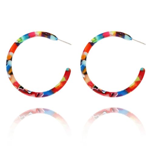 Boho Acrylic Hoop Earrings Bohemian Statement Colorful Acetate Lucite Tortoise Shell Resin Geometric Big Lightweight C Open Hoops Earrings for Women Prom Party Holiday Fashion Jewerly Gifts - color: Colorful