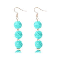 Lightweight Boho Thread Raffia Earrings for Women Handmade Braided Straw Wicker Lantern Ball Earrings Summer Beach Bohemian Geometric Earrings Holiday - color: cyan