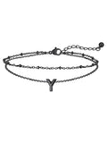 FaithHeart Initial Ankle Bracelets for Women, Waterproof 14k Gold Plated Initial Anklets Non Tarnish Stainless Steel Cute Layered Anklet Summer Beach Jewelry - color: Black, size: Initial Y
