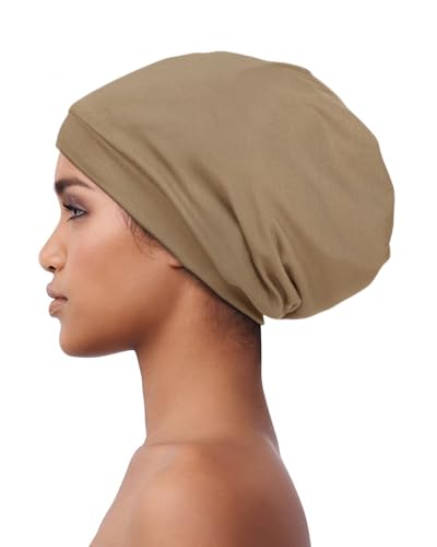 Alnorm Satin Lined Sleep Slouchy Cap Headcoverings for Women Lightweight Chemo Beanies Khaki - color: Khaki